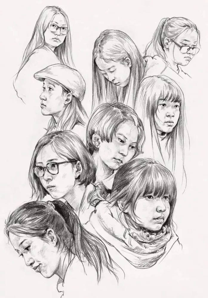 广州画室排名前三画室整理的62个角度的人物头发速写画法教,08