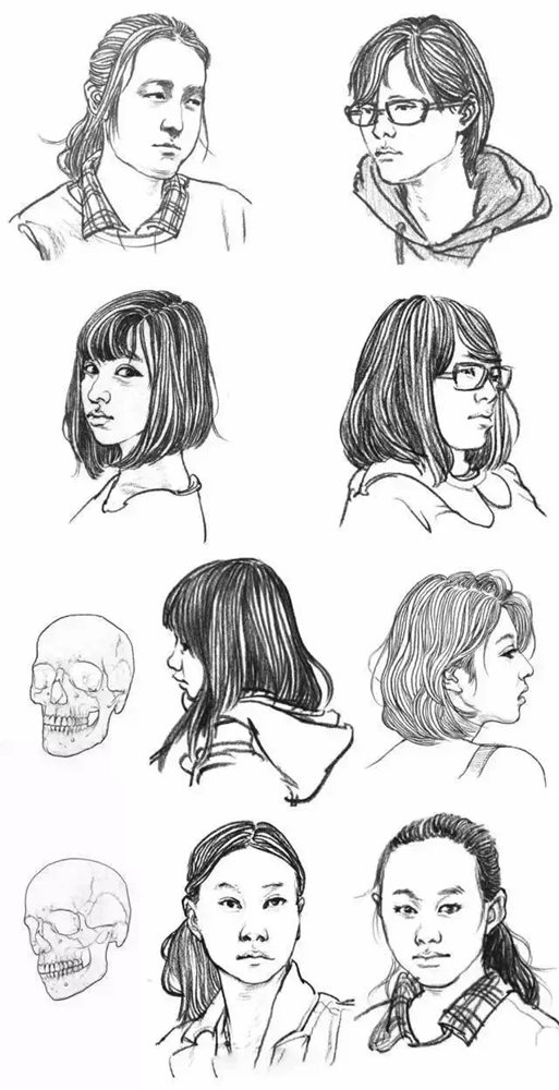 广州画室排名前三画室整理的62个角度的人物头发速写画法教,01